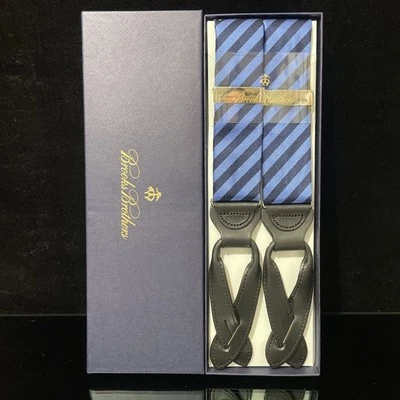 Brooks Brothers Tirantes Hombre Brackets NEGRO AZUL Cuero Ajustable BB06 $148 Foto 1 de 4