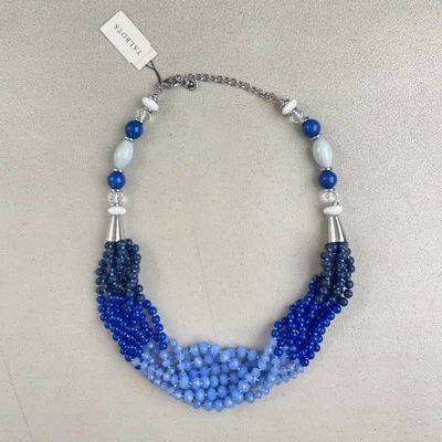 Collar Chicos Nuevo con Etiquetas Acrílico Cristal Metal Cuentas Tono Plata Metal Azul Transparente Foto 1 de 4