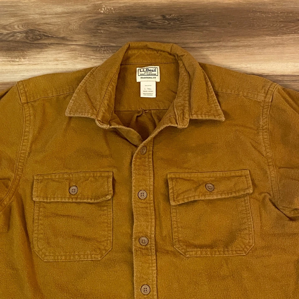 LL Bean Chamois Flannel Shirt Mens Large Tall LT Tall Brown Long Sleeve Workwear - Image 1 of 4