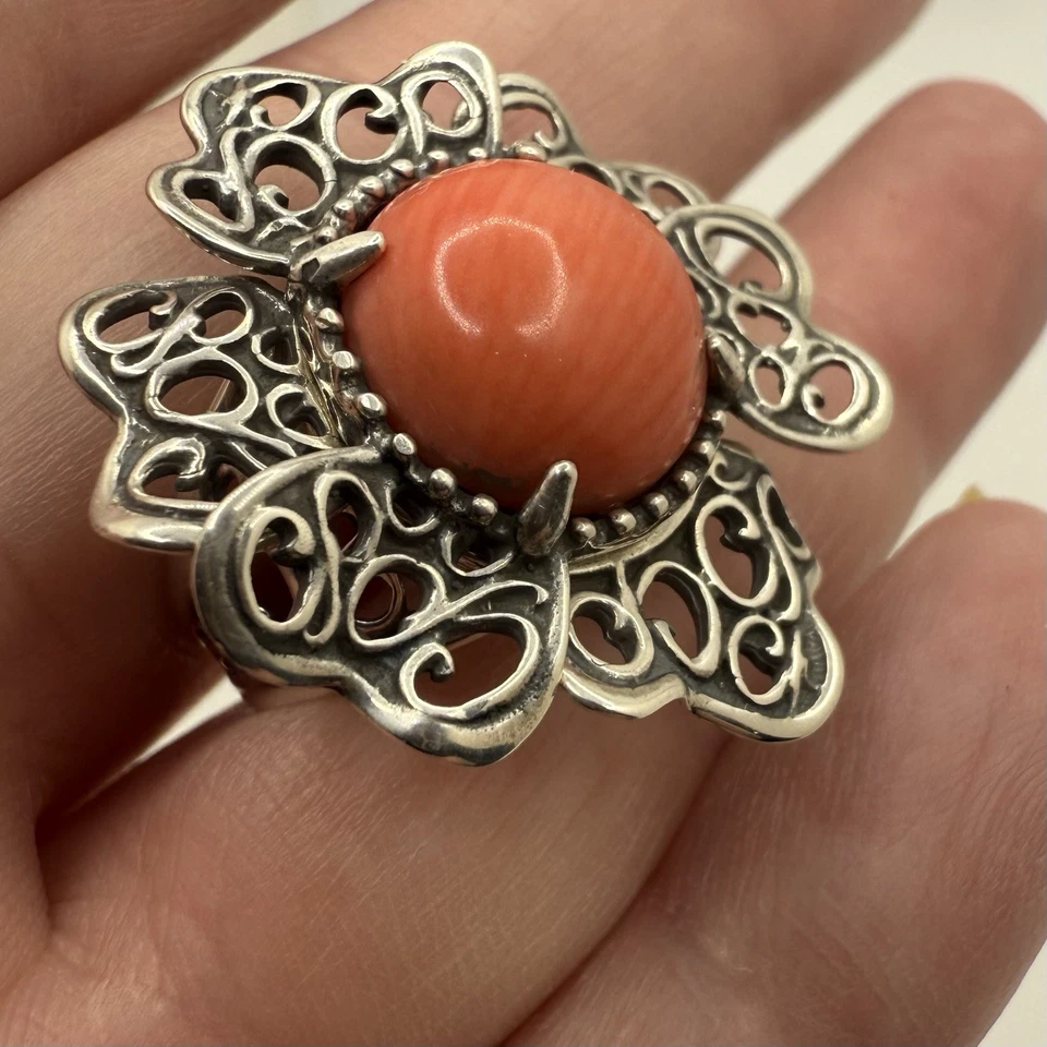 Anillo Carolyn Pollack Plata Esterlina Coral CP Diseño Firma Flor Talla 7.25 Foto 1 de 4