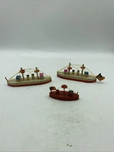 3 Vintage WOODEN TOY SHIP BOAT Japan TOY BATTLESHIPS Tug Boats American Flag 20 - Picture 1 of 7