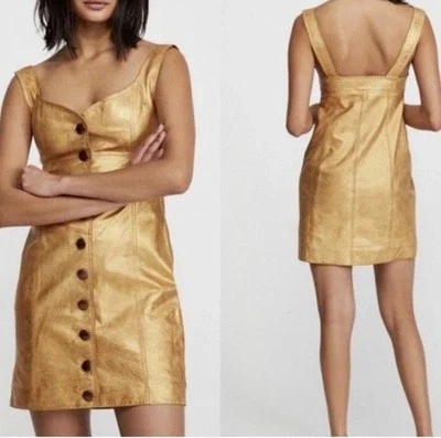 Mini Vestido Free People Goldie Cuero Talla 4 Nuevo con Etiquetas $300 Foto 1 de 4