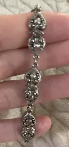 Vintage Avon Signed Silver Tone Heart Bracelet with Pink & Clear Rhinestones - Picture 1 of 7