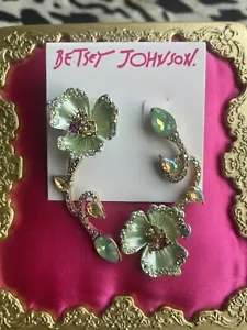Betsey Johnson Ohrringe opulent floral metallic mintgrün Blume Kristall RAR - Bild 1 von 2