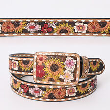 AD Beautifully Hand Tooled Hand Painted Genuine American Leather Belt Men and