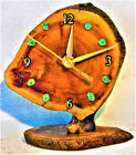 Burlwood Desk Clock with Turquoise Stones 6&quot; x 5.5&quot; x 3.5&quot; Rustic Log Cabin Styl