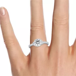 Anello di fidanzamento 1 1/2 carato F I2-I3 vero diamante taglio tondo oro bianco 14 carati - Foto 1 di 5