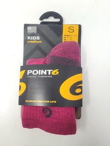 Point6 Merino Wool Medium Kids Hiking Crew Socks (Size Small) 9T-11.5T Lipstick - Picture 1 of 4