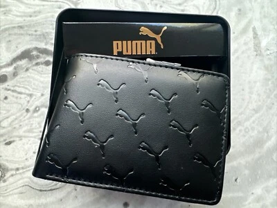 Cartera Puma Hombre Doble Pliegue Negro Logo Imitación Cuero Nueva Foto 1 de 4