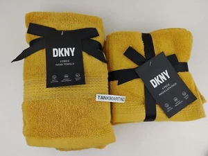 6 Piece DKNY (2) Hand Towels & (4) Washcloths Mustard Gold Ochre Solid New - Picture 1 of 9