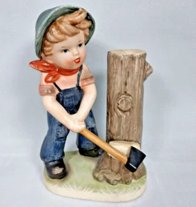 Vintage Porcelain Collectible Made in Japan Figurine Boy With Axe Chopping Tree - Picture 1 of 8