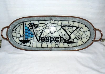 Vesper Hand Crafted Metal & Mosaic Inlay Oval 27" Tray - Image 1 of 4