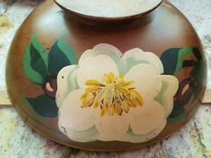 Robinhood Ware Primitive Solid Hand-Painted Magnolia Blossom Dough Bowl ~ 13" D - Picture 1 of 9