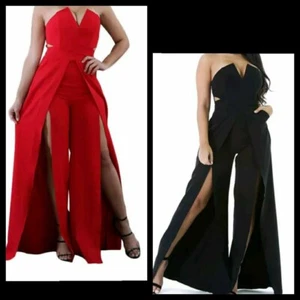 V-Jumpsuit With Splits In Front - Picture 1 of 3
