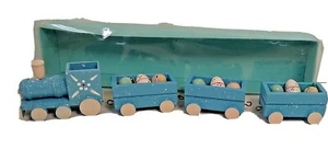 Easter Blue Wooden 10 inch Train Decoration 3 Eggs in each Car 1993 Boxed - Picture 1 of 9