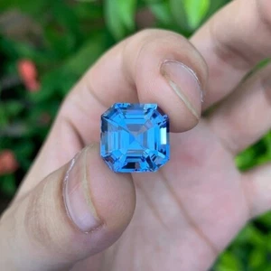 10.8 Ct Natural Santa Maria Blue Aquamarine Asscher Cut Loose Gemstone Certified - Picture 1 of 7