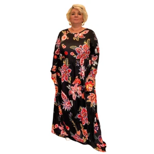 WOMENS MAXI DRESS LADIES BLACK RED PLUS SIZE WITH SIDE POCKETS - Picture 1 of 4