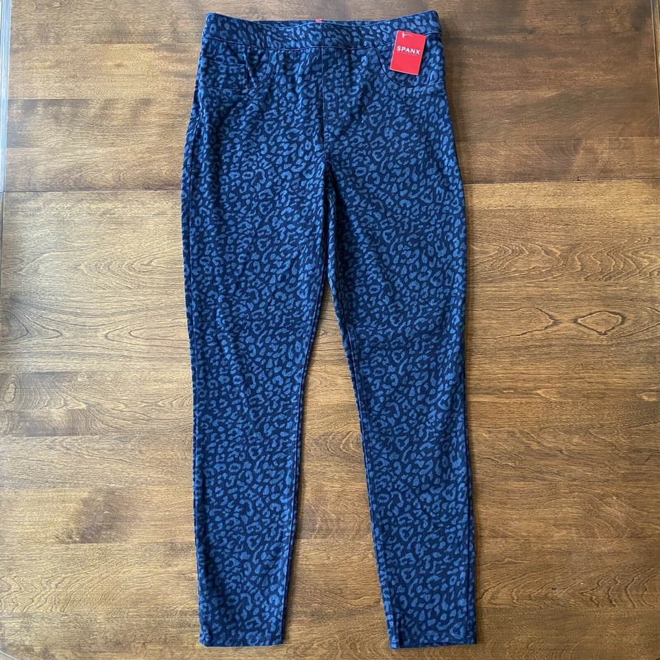 Spanx Jean-ish Blue Leopard Print Leggings Size Medium 51426