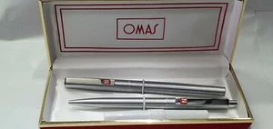 Omas Fontain Pen + Ballpen Vintage 80/90 Color Silver Original New - Picture 1 of 9