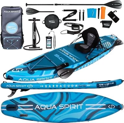 AQUA SPIRIT Aufblasbares SUP Stand-Up-Paddle-Board Set 320x81x15 mit Kajak Sitz