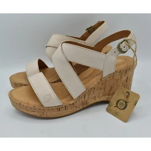 Born Womens Size 11 Lanai White Bone Full Grain Leather Wedge Shoes Sandals - Picture 1 of 12