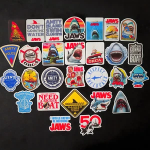 Jaws Stickers Shark Vinyl Amity Island Orca Horror Movie 50th Great White Bruce - Picture 1 of 29