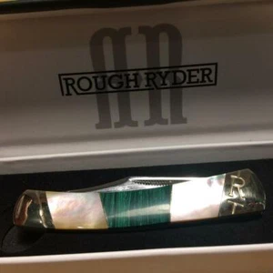 Rough Ryder Stoneworx Malachite & Pearl Moose Knife 3 1/2" Pocket Knife RR2035 - Picture 1 of 5
