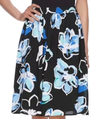 Elle Women Skirt Small Black Blue Floral Pull On  Cottage Lagenlook Brunch Date - Image 1 of 4