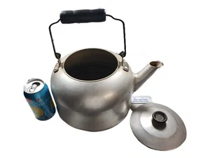 Vintage 1950s Aluminum Tea Coffee Pot Kettle Wood Handle Camp Decor - Picture 1 of 22
