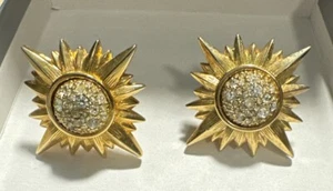 Vintage Swarovski Rhinestone Gold Tone Sputnik Burst Earrings - Picture 1 of 8