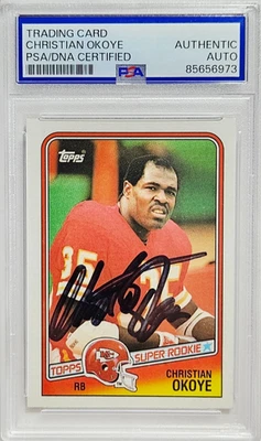 1988 Topps #363 Christian Okoye Signed Rookie Card Autograph RC Auto PSA/DNA - Image 1 of 2