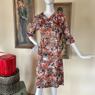 Vintage 1970s Moody Fall Wildflower Floral Day Dress Half Sleeve Psychedelic M/L - Image 1 of 4