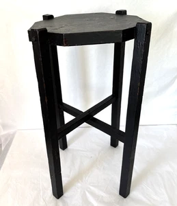 Vintage Arts & Crafts Plant Stand Solid Wood Fern Pedestal Black 17x9" - Picture 1 of 9