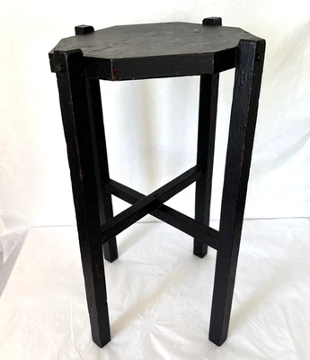Vintage Arts & Crafts Plant Stand Solid Wood Fern Pedestal Black 17x9" - Image 1 of 4