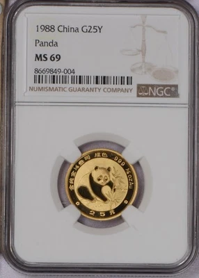 1988 Gold Panda 1/4 oz. 25 Yuan NGC MS69 - Image 1 of 2