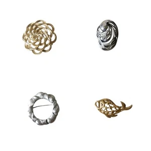 Vintage Trifari Brooches Silver tone & Gold tone Brooch Lot of 4 Signed Pins - Picture 1 of 7