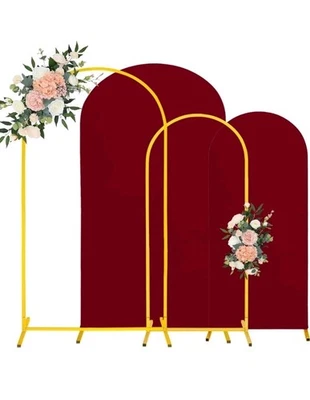 7.2FT, 6FT Wedding Arch Stand and Matching Burgundy Spandex Fitted Arch Bac... - Image 1 of 3