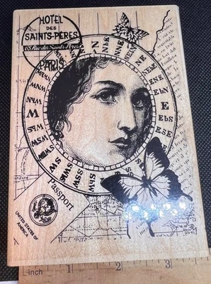 女士拼贴护照 DF 4621 Jill Meyer Hampton 艺术木质橡皮图章 — 第 1/4 张图片