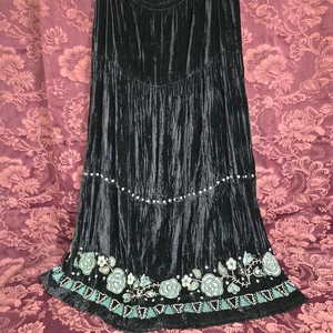 Double D Ranch Black Velvet Beaded Embroidered Tiered Skirt Women's L - Picture 1 of 5