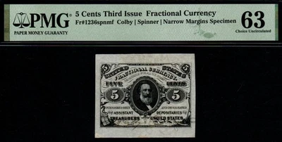 5c 3rd Issue NARROW MARGINS SPECIMEN SPENCER CLARK Fractional Currency! - Image 1 of 2