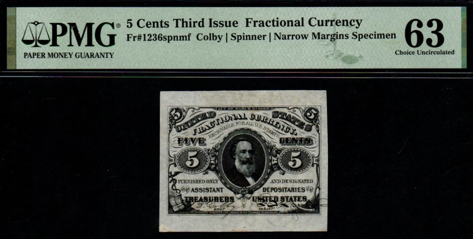 5c 3rd Issue NARROW MARGINS SPECIMEN SPENCER CLARK Fractional Currency! - Image 1 of 2