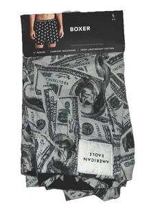 American Ealge Boxers 4" Inseam Green Benjamin Cotton Men's Sz L NEW - Picture 1 of 13