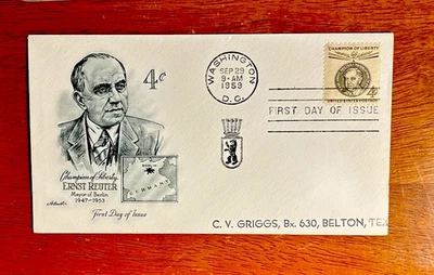 UNITED STATES COMMEMORATING ERNST REUTER MAYOR OF BERLIN 1959 FDC SC#1136,1137 - Image 1 of 2