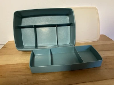 Vintage Tuppercraft Blue Storage Box w/Removable Tray Crafts #767 - 769 - 768 - Image 1 of 4