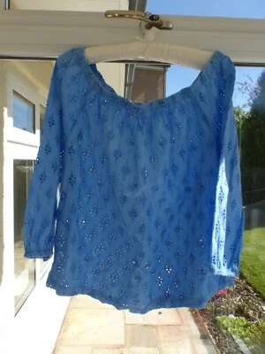 Top Bardot Bordado Azul Monsoon Beach Delphinium Talla L Foto 1 de 4