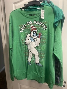 New Yeti To Party Holiday Green Sweatshirt Mens XXL - Picture 1 of 7