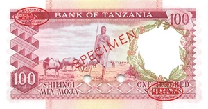 Tanzania 100/- ND. 1966 P 4as Prefix C T. De La Rue Specimen Uncirculated - Picture 1 of 2