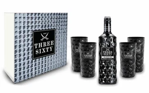 Three Sixty Set / Geschenkset - Three Sixty Black Vodka 1L (42% Vol) + 4x Black