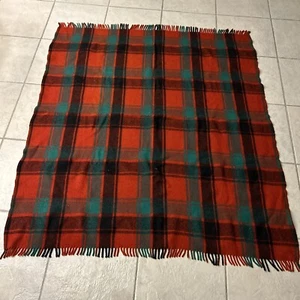Vintage Galaxie Red Plaid Travel Rug Wool 57” X 62” - Picture 1 of 4