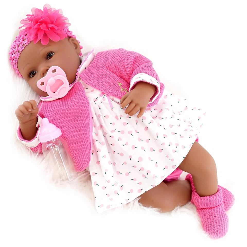 20" Black Baby Doll Reborn Ethnic Girl Realistic Outfit & Accessory BiBi Doll - Image 1 of 4